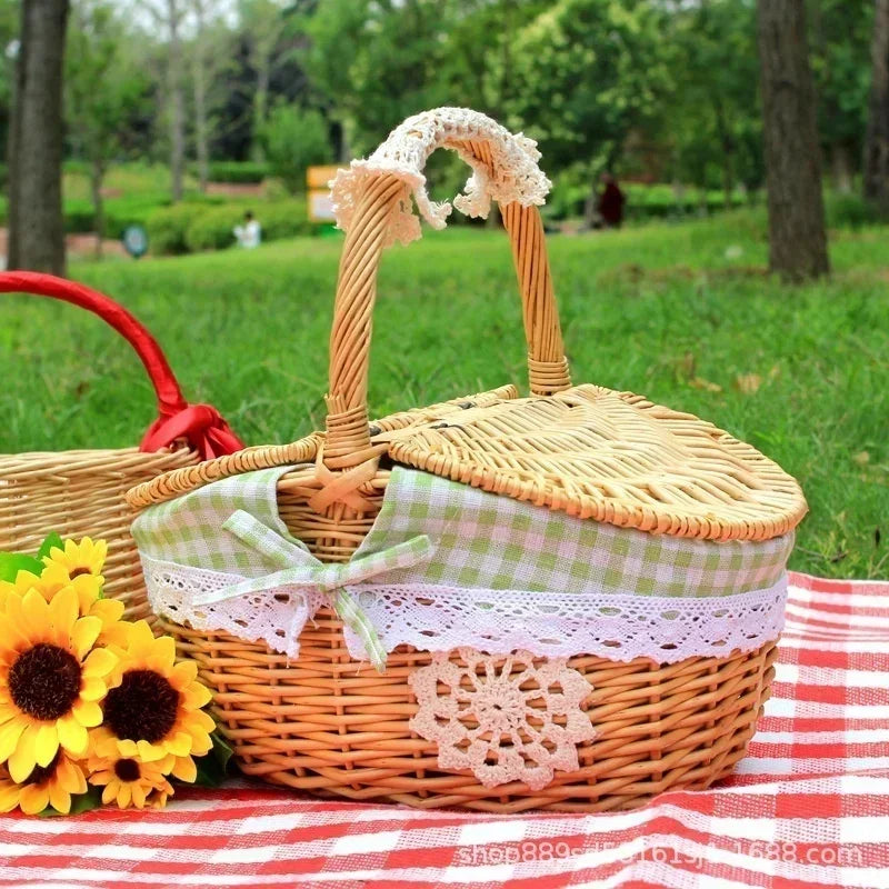 Camping Picnic Fruit Baskets Food Organizer Handmade Big Basket Retro