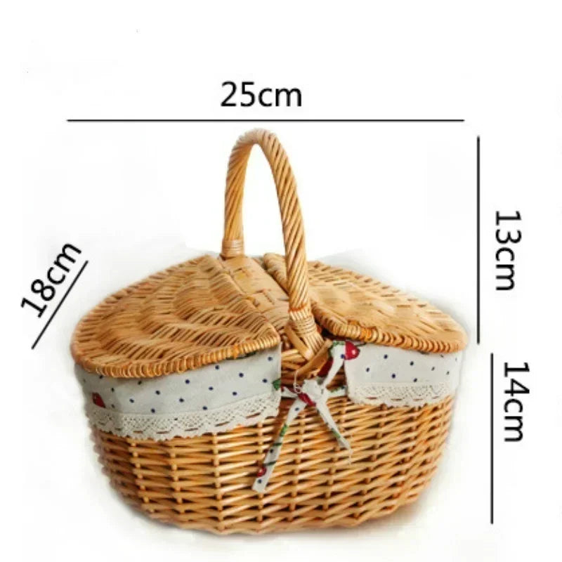 Camping Picnic Fruit Baskets Food Organizer Handmade Big Basket Retro