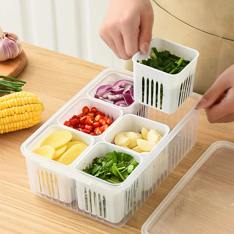 Refrigerator Storage Box 4/6 Grid Food Vegetable Fruit Storage Box
