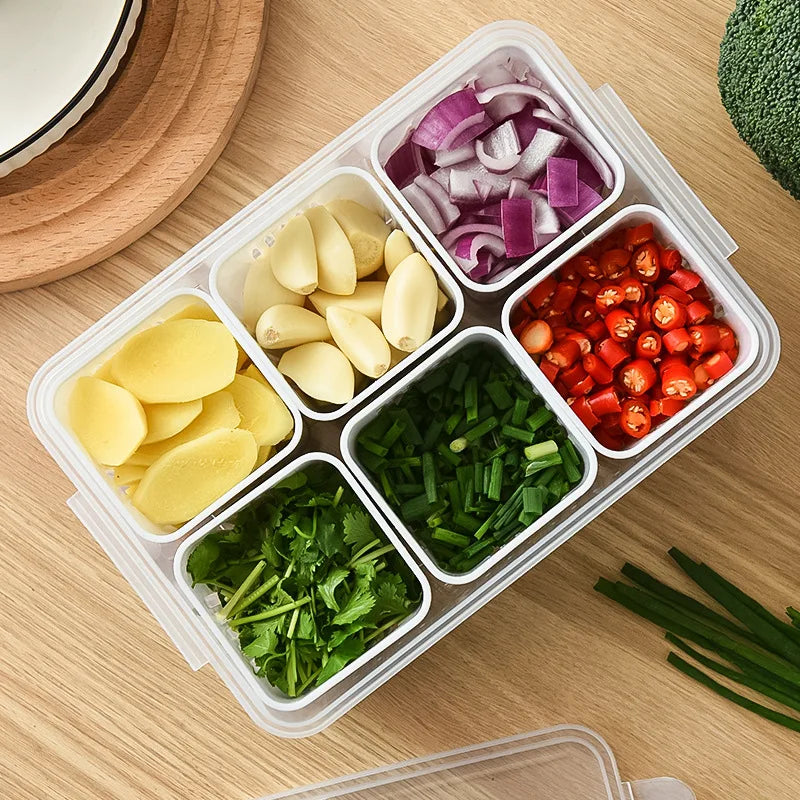 Refrigerator Storage Box 4/6 Grid Food Vegetable Fruit Storage Box