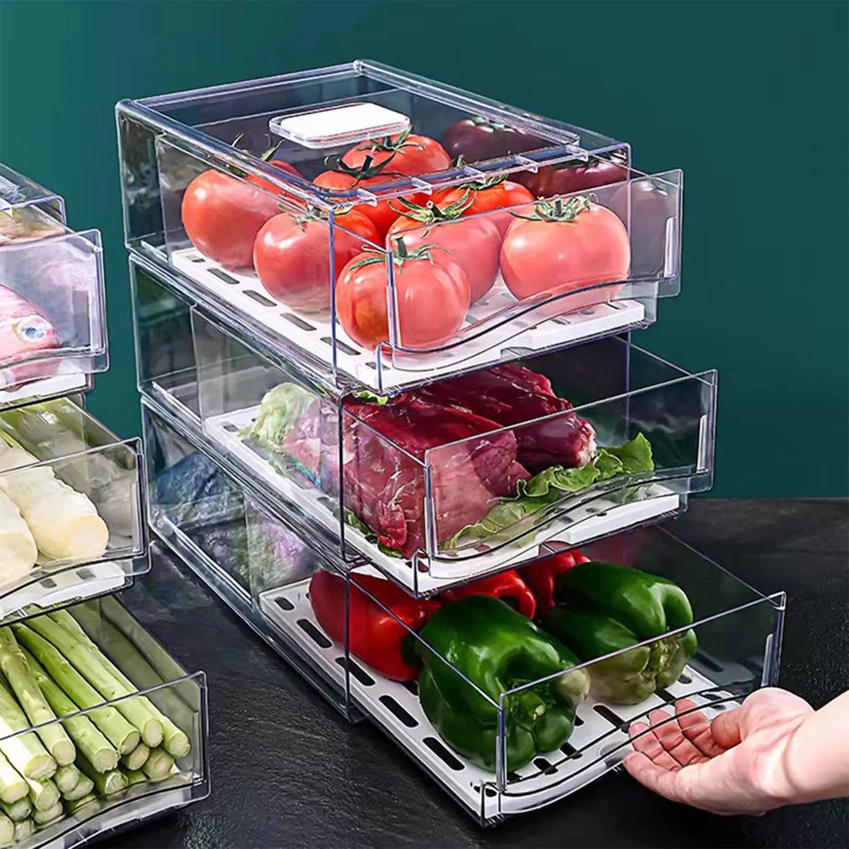 Fridge Organizer, Stackable Refrigerator Organizer Bins Reusable Food Storage