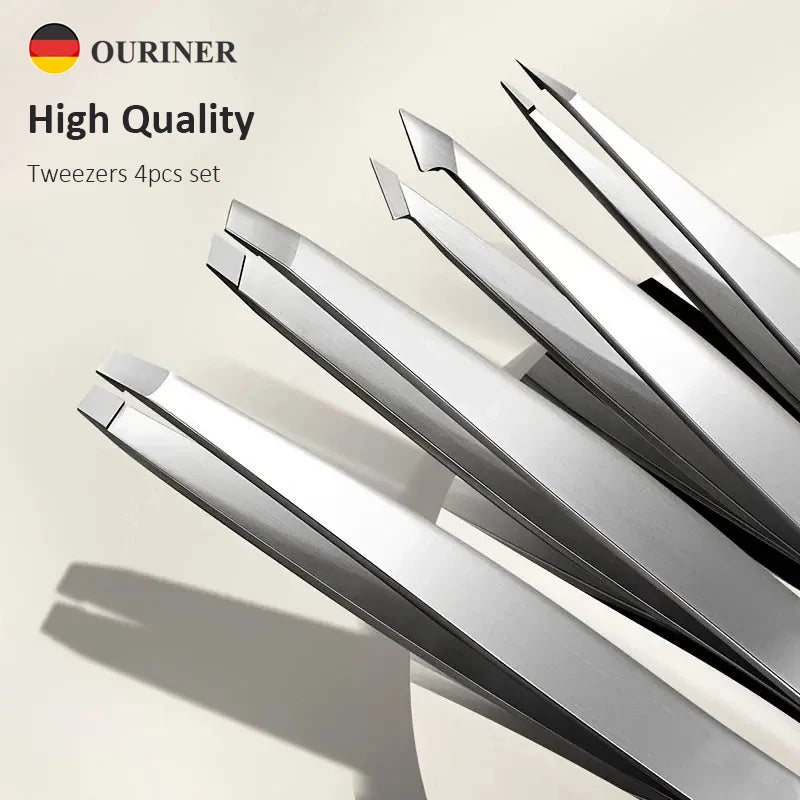 Ouriner Eyebrow Tweezers Set 4 Pcs Stainless Steel Eyebrow Forceps Professional Beauty