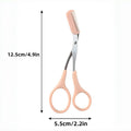Pink eyebrow trimming scissors with built-in comb - stainless steel, creating perfect eyebrows