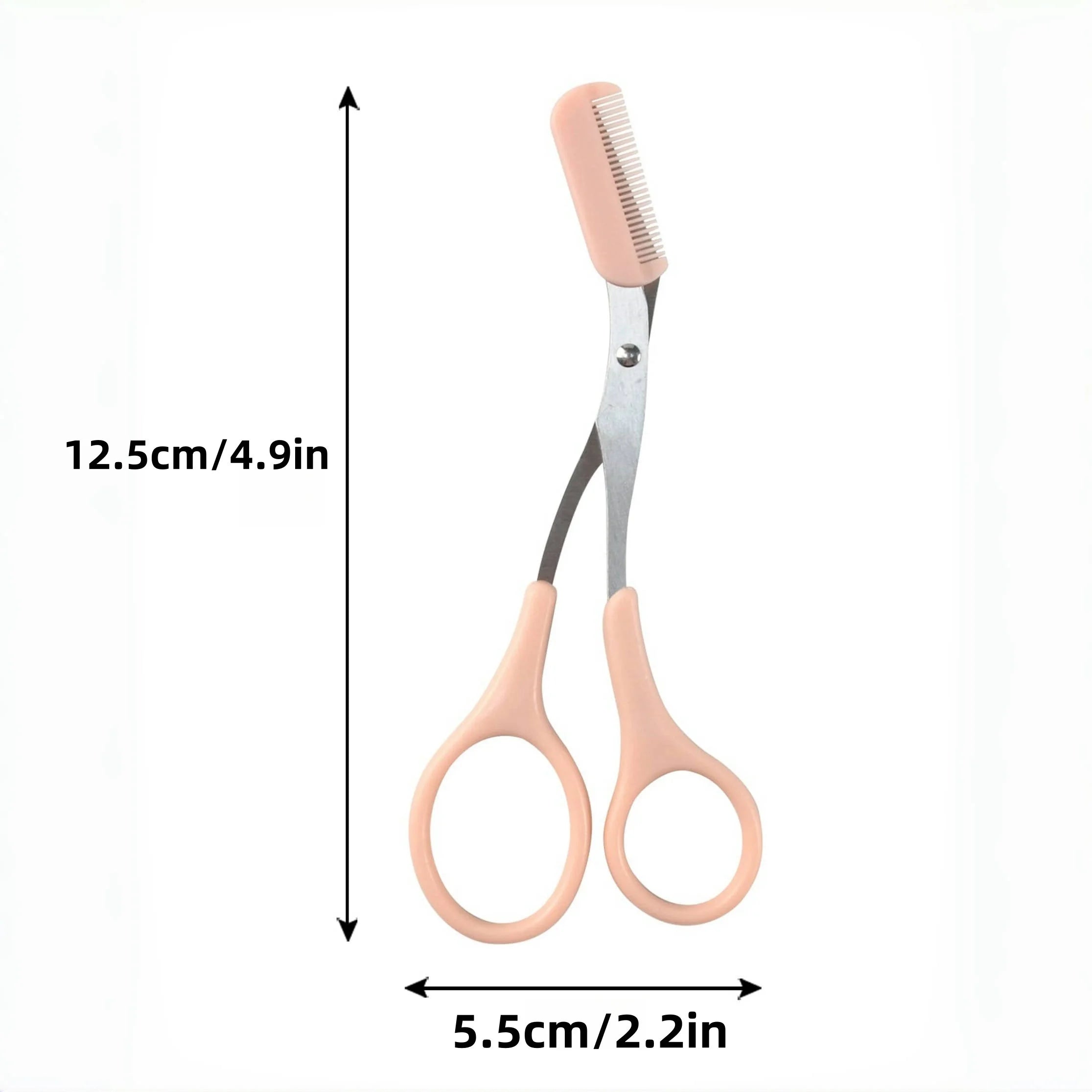 Pink eyebrow trimming scissors with built-in comb - stainless steel, creating perfect eyebrows