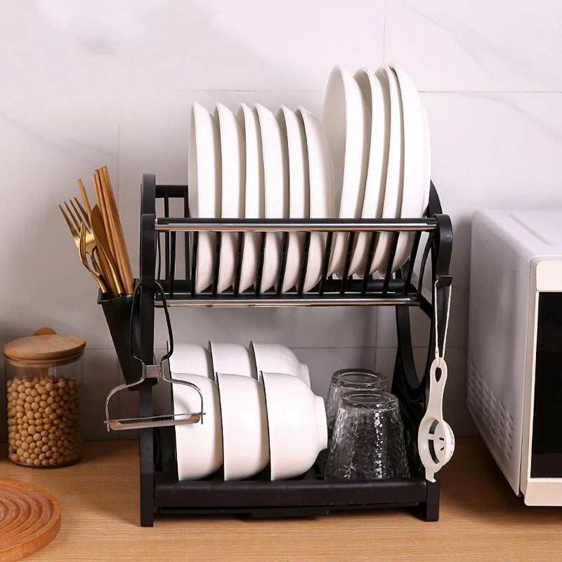 Kitchen Multifunctional Storage Rack, Bowl And Plate Organizer With Drainage Rack