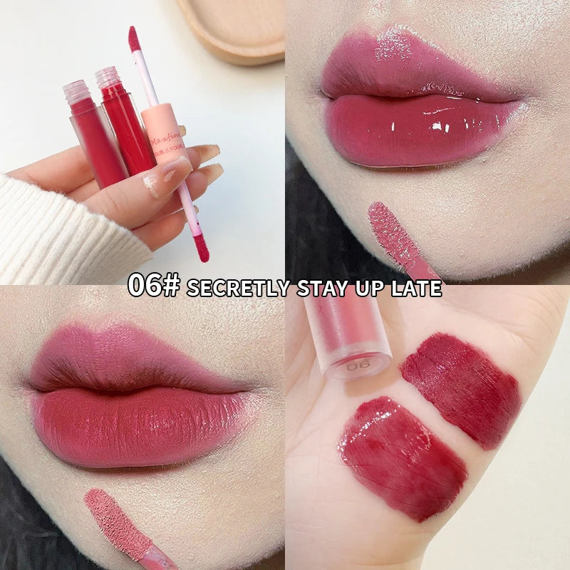 Double End Lip Glaze Full Gloss Mirror And Matte Velvet Long Term Color Lip Gloss