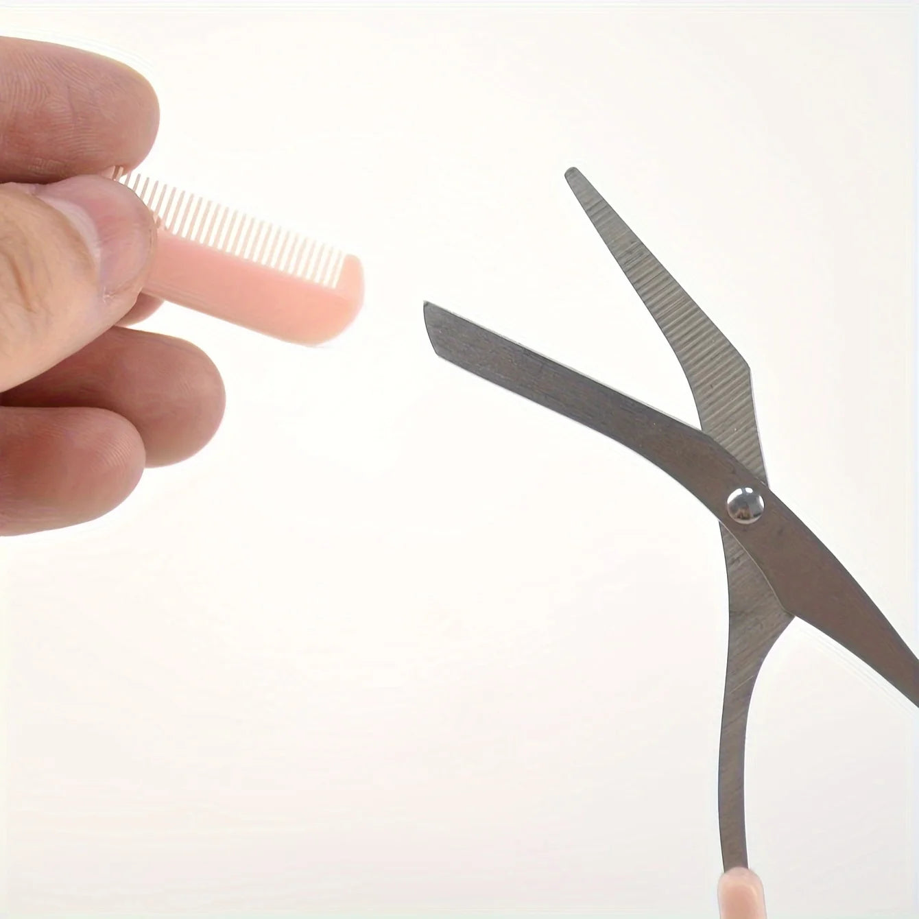 Pink eyebrow trimming scissors with built-in comb - stainless steel, creating perfect eyebrows