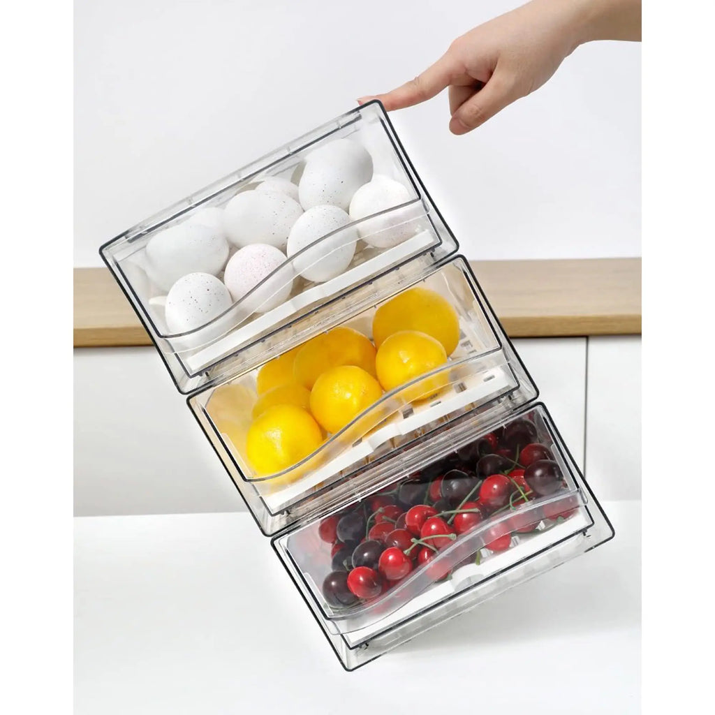 Fridge Organizer, Stackable Refrigerator Organizer Bins Reusable Food Storage