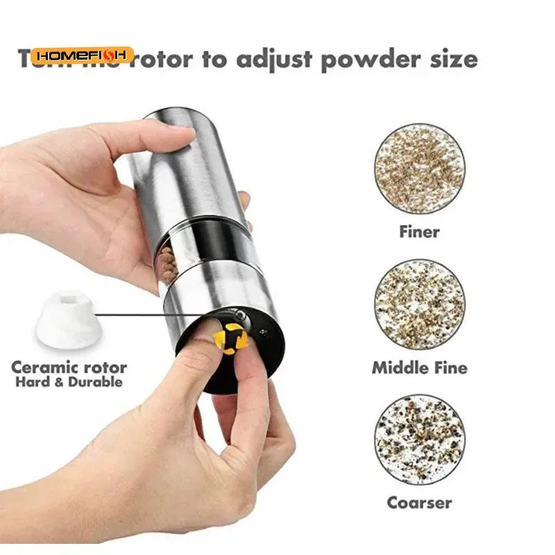 Electric Salt Pepper Grinder Set One Handed Operation Stainless