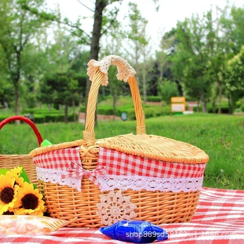 Camping Picnic Fruit Baskets Food Organizer Handmade Big Basket Retro