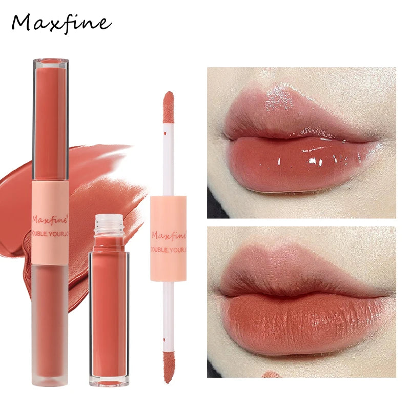 Double End Lip Glaze Full Gloss Mirror And Matte Velvet Long Term Color Lip Gloss