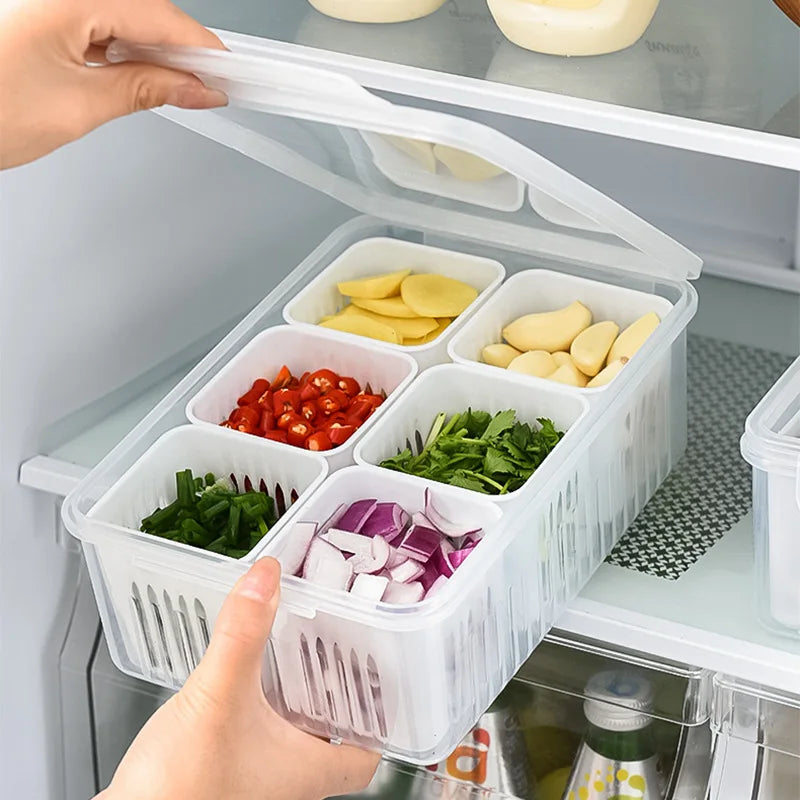 Refrigerator Storage Box 4/6 Grid Food Vegetable Fruit Storage Box