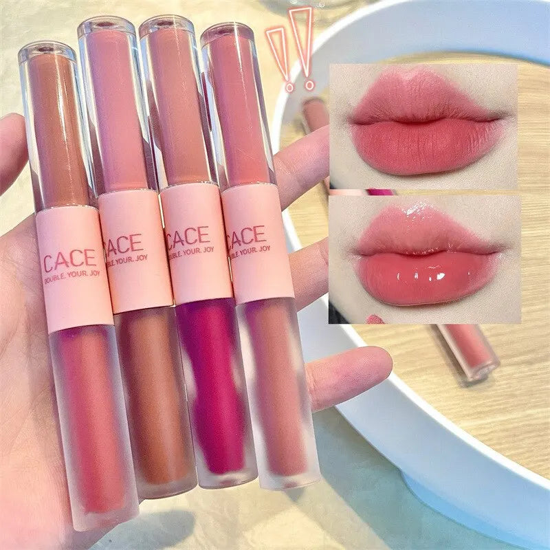 Double End Lip Glaze Full Gloss Mirror And Matte Velvet Long Term Color Lip Gloss