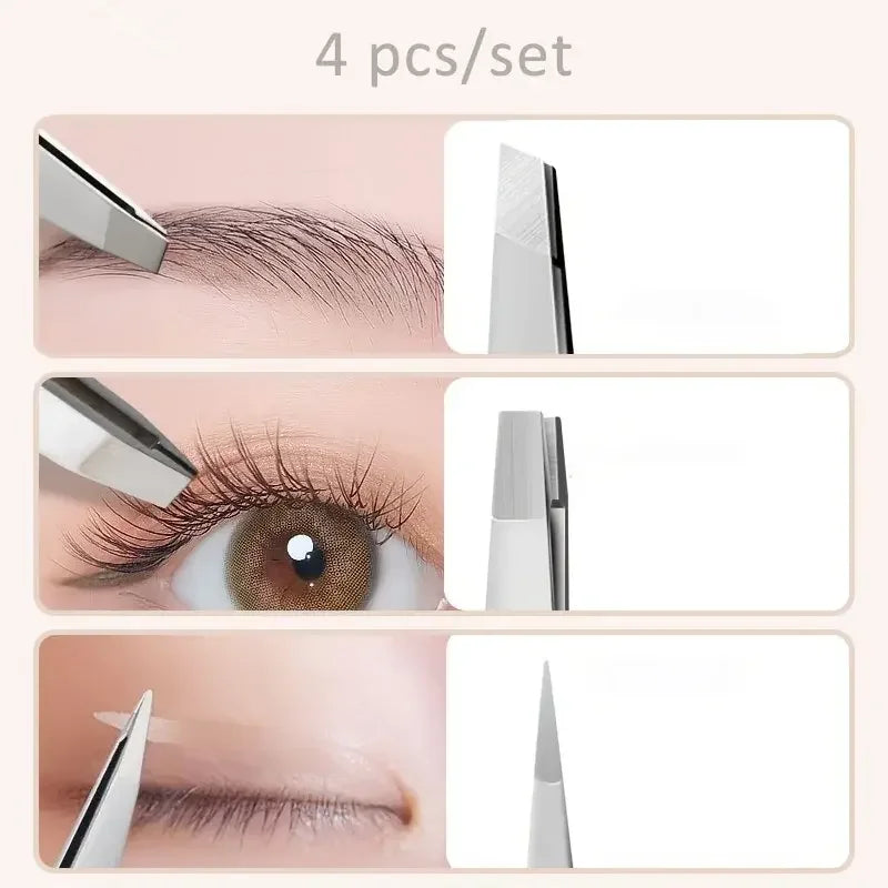 Ouriner Eyebrow Tweezers Set 4 Pcs Stainless Steel Eyebrow Forceps Professional Beauty