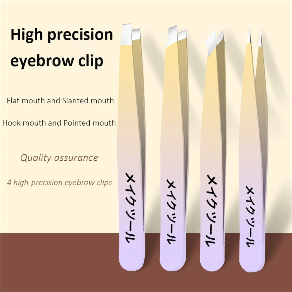 Ouriner Eyebrow Tweezers Set 4 Pcs Stainless Steel Eyebrow Forceps Professional Beauty
