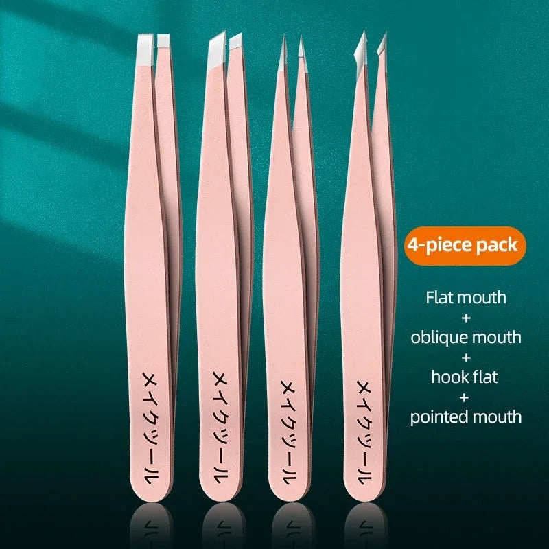 Ouriner Eyebrow Tweezers Set 4 Pcs Stainless Steel Eyebrow Forceps Professional Beauty