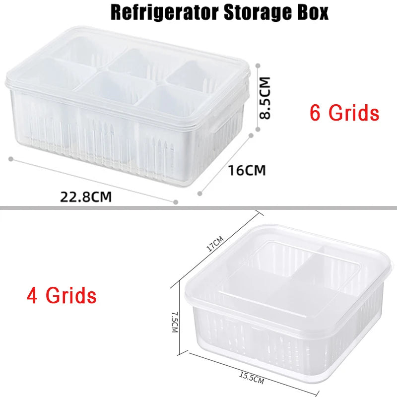 Refrigerator Storage Box 4/6 Grid Food Vegetable Fruit Storage Box