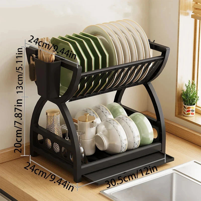 Kitchen Multifunctional Storage Rack, Bowl And Plate Organizer With Drainage Rack