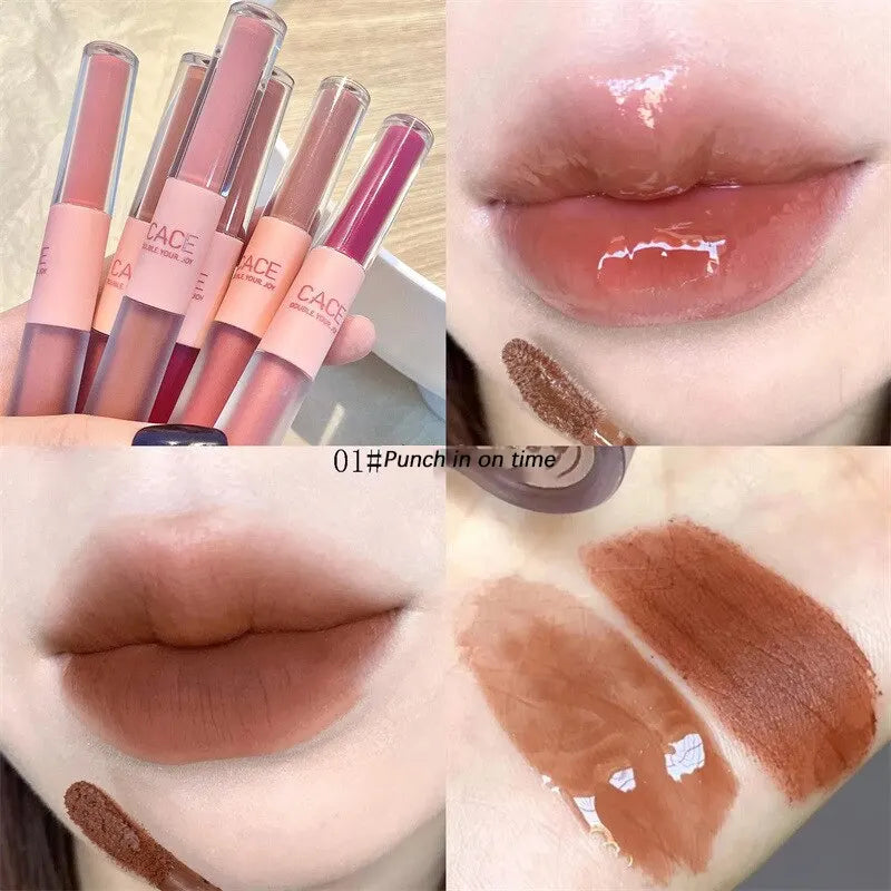 Double End Lip Glaze Full Gloss Mirror And Matte Velvet Long Term Color Lip Gloss