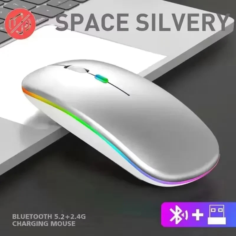 Ratón Inalámbrico Dual 2.4G + Bluetooth con LED y Recargable