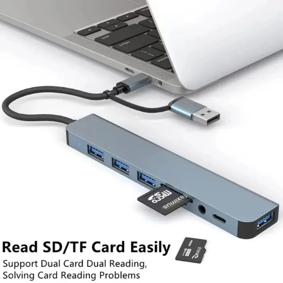 Hub USB-C 8 en 2 con Lector SD/TF y Audio 3.5mm para MacBook y Laptop
