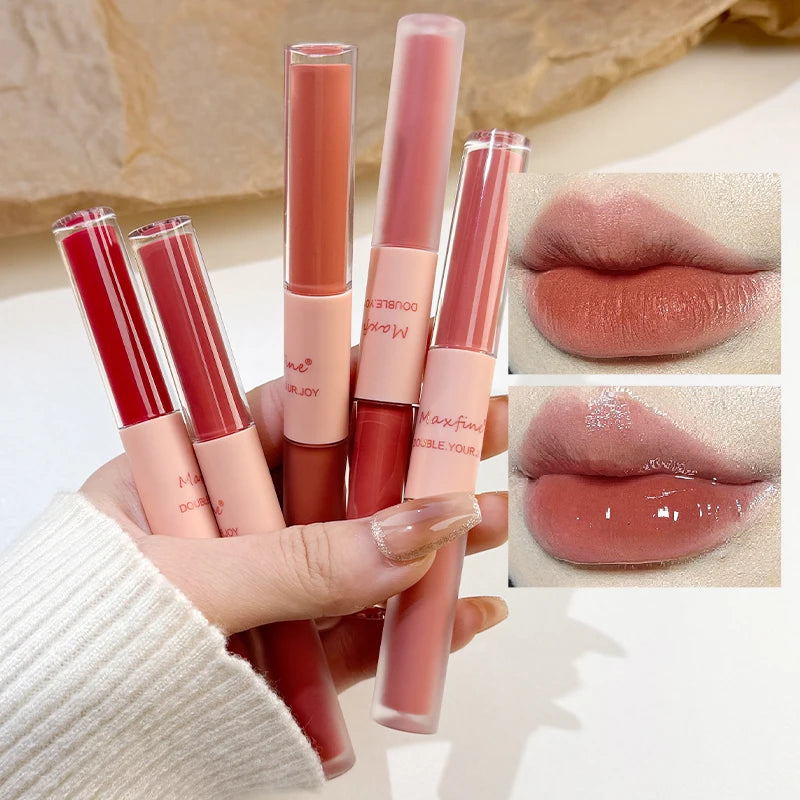Double End Lip Glaze Full Gloss Mirror And Matte Velvet Long Term Color Lip Gloss