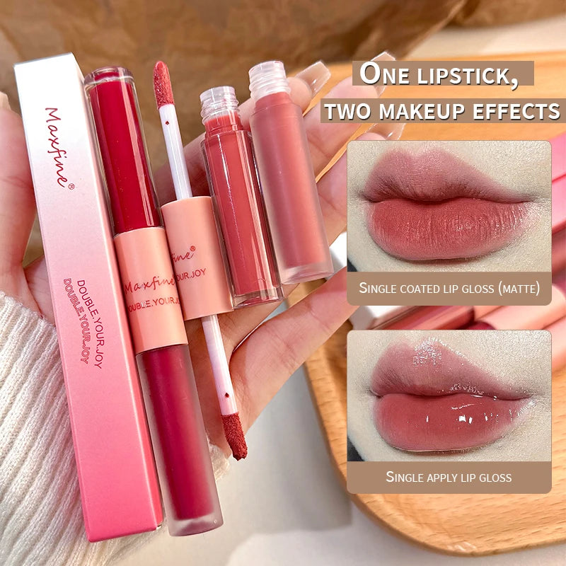 Double End Lip Glaze Full Gloss Mirror And Matte Velvet Long Term Color Lip Gloss