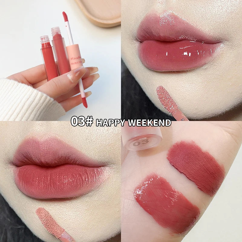 Double End Lip Glaze Full Gloss Mirror And Matte Velvet Long Term Color Lip Gloss