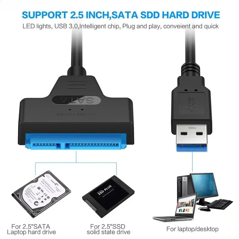 Cable Adaptador SATA a USB 3.0 para Disco Duro HDD y SSD de 2.5"