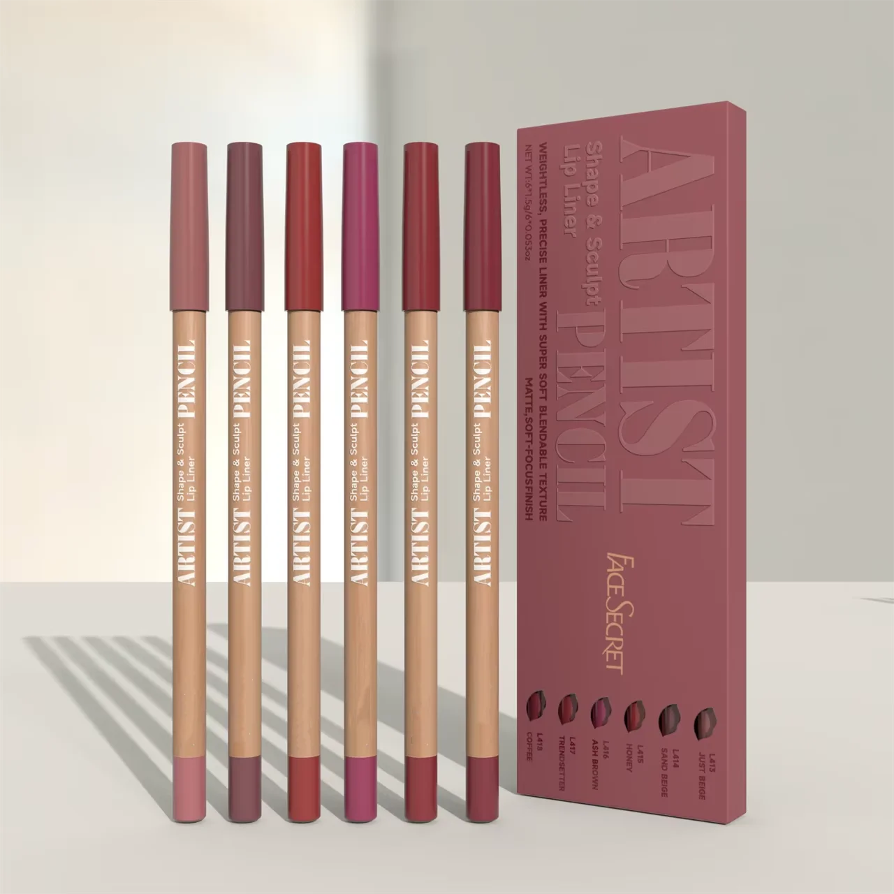 Face Secret Artist Shape Sculpt Lip Liner Pencil Set, Texture Matte Soft