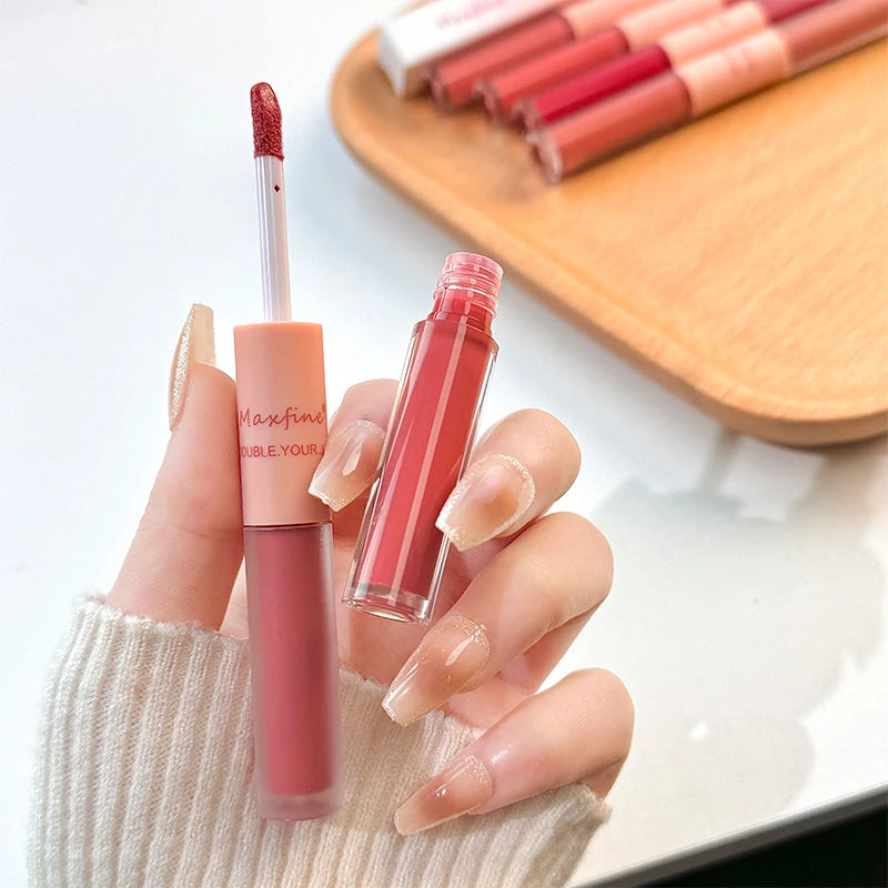 Double End Lip Glaze Full Gloss Mirror And Matte Velvet Long Term Color Lip Gloss