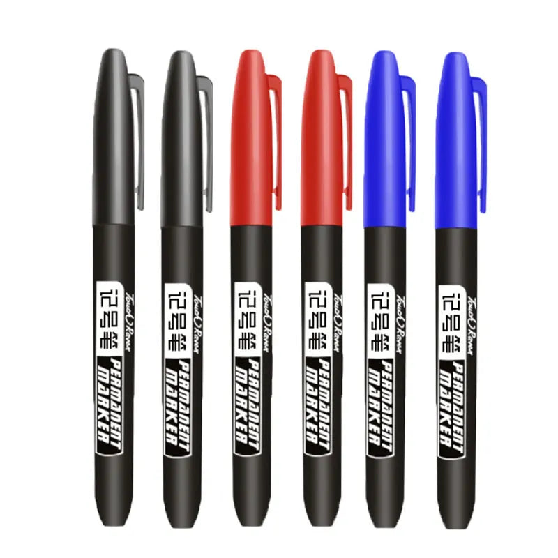 6 PCS Permanent Marker Pen Manga Drawing Markers Black Blue Red, Art School Supplies
