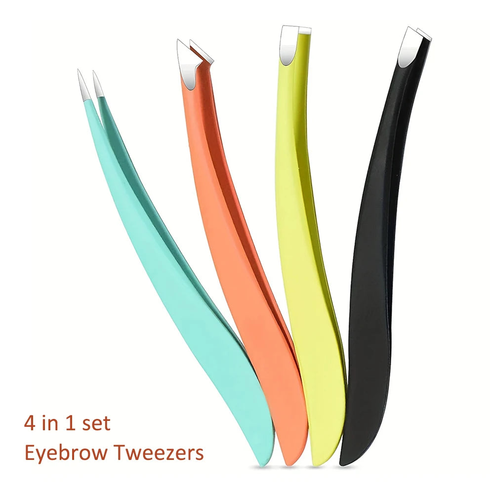 Ouriner Eyebrow Tweezers Set 4 Pcs Stainless Steel Eyebrow Forceps Professional Beauty