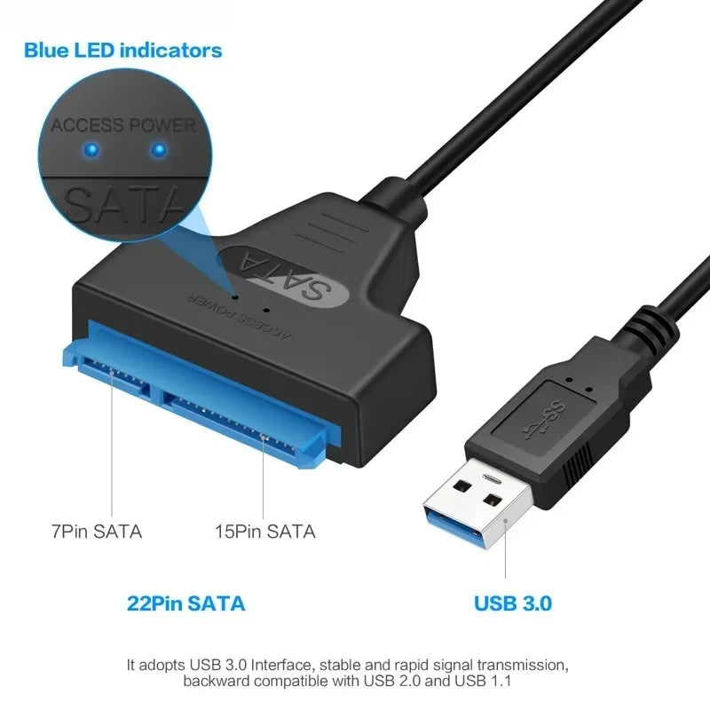 Cable Adaptador SATA a USB 3.0 para Disco Duro HDD y SSD de 2.5"