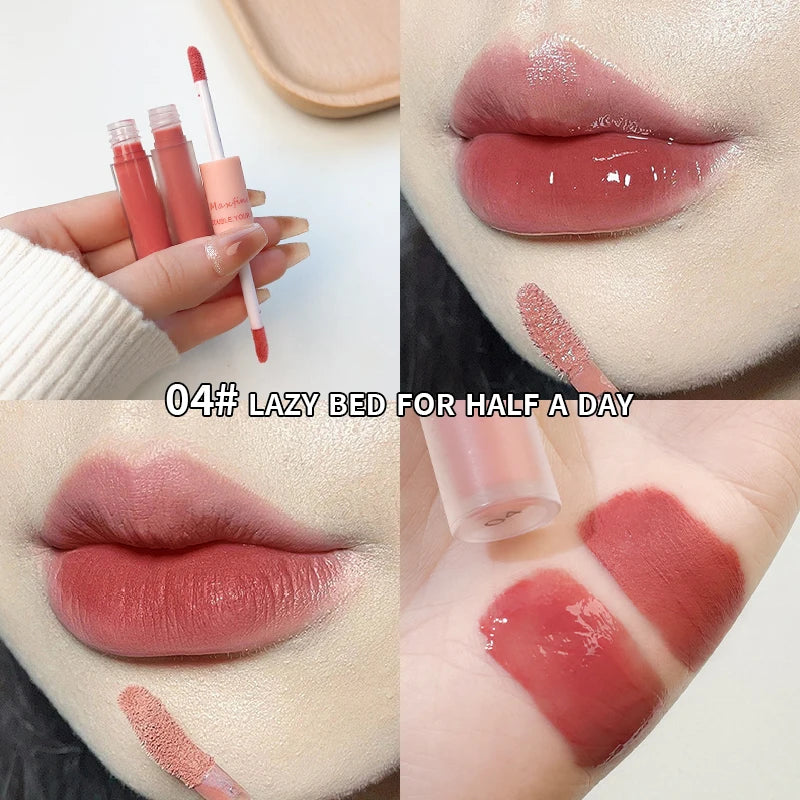 Double End Lip Glaze Full Gloss Mirror And Matte Velvet Long Term Color Lip Gloss