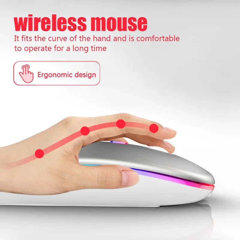 Ratón Inalámbrico Dual 2.4G + Bluetooth con LED y Recargable