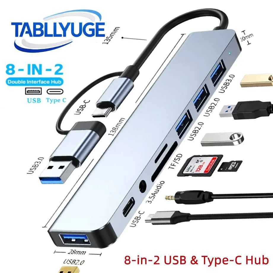 Hub USB-C 8 en 2 con Lector SD/TF y Audio 3.5mm para MacBook y Laptop