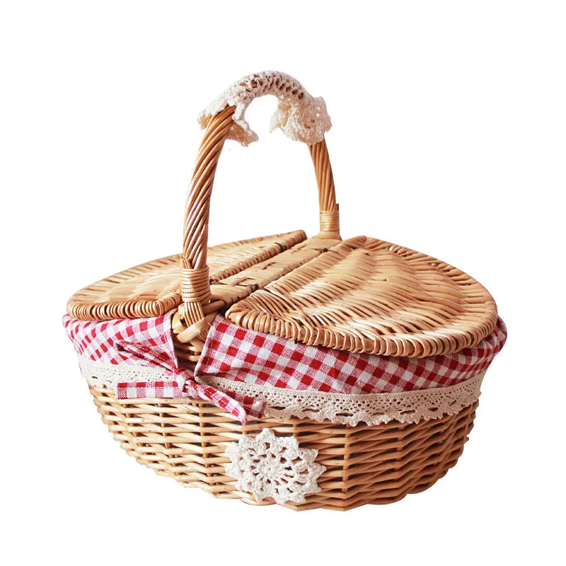 Camping Picnic Fruit Baskets Food Organizer Handmade Big Basket Retro