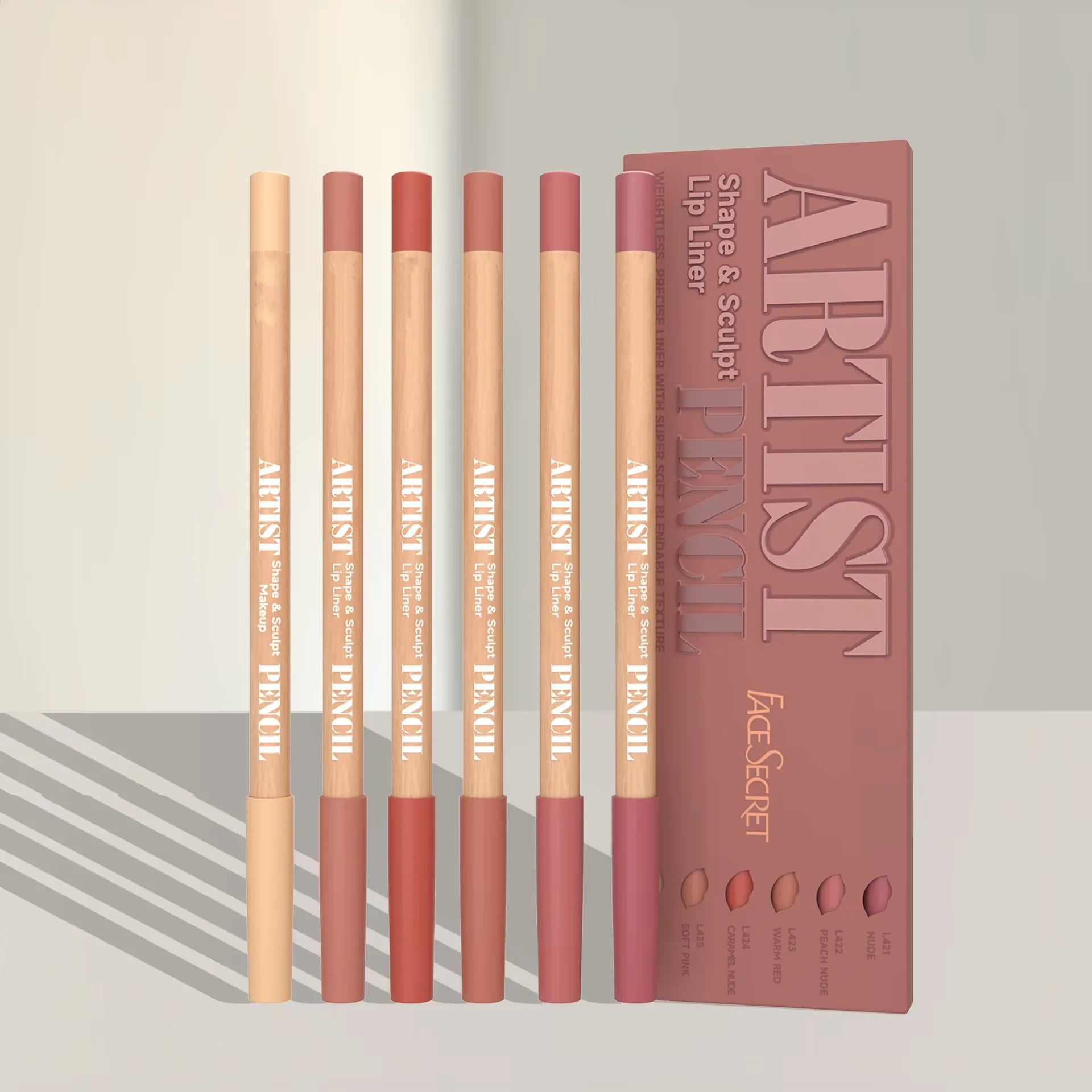 Face Secret Artist Shape Sculpt Lip Liner Pencil Set, Texture Matte Soft