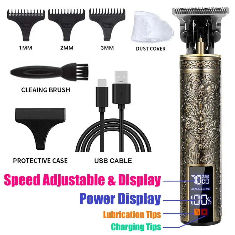 Vintage Hair Clipper Cordless Trimmer portable USB Fast Charging Hair