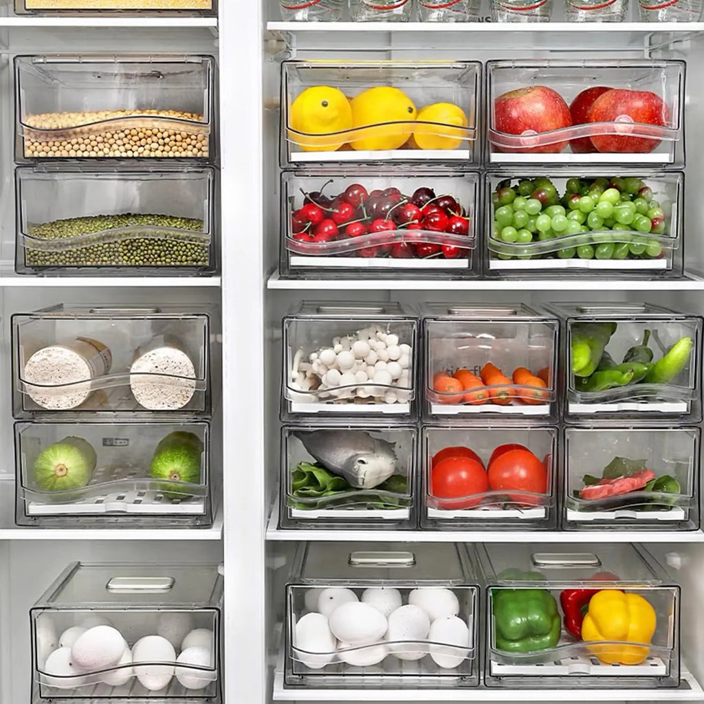Fridge Organizer, Stackable Refrigerator Organizer Bins Reusable Food Storage