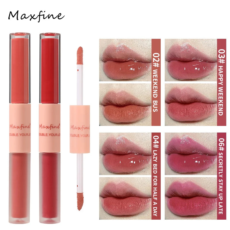 Double End Lip Glaze Full Gloss Mirror And Matte Velvet Long Term Color Lip Gloss