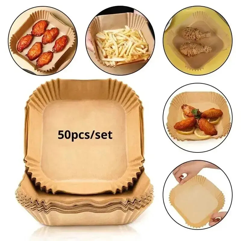 50Pcs Air Fryer Disposable Paper Non-Stick Airfryer Baking Papers Round Air-Fryer