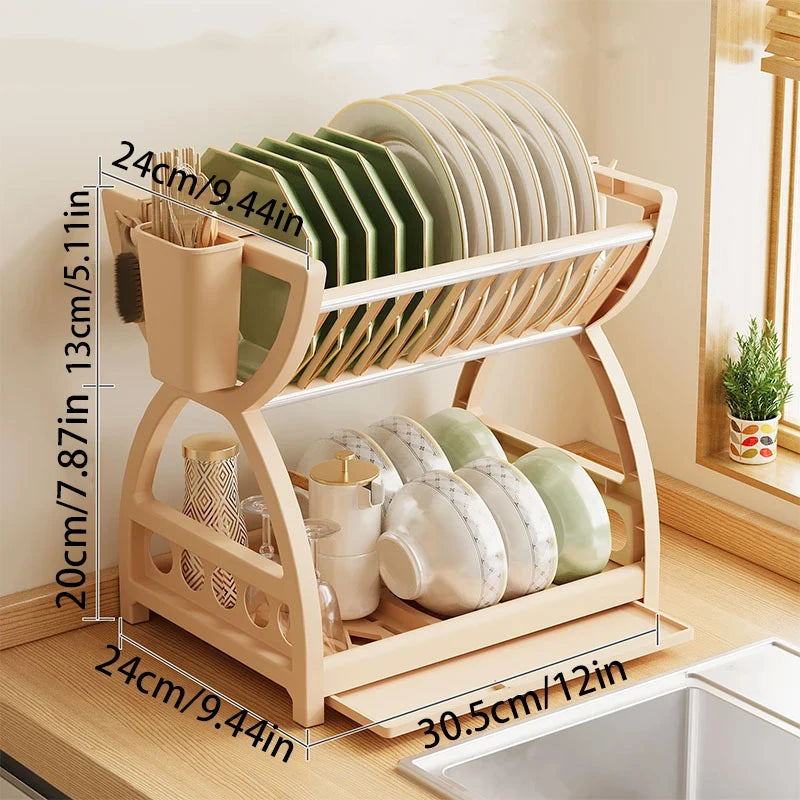 Kitchen Multifunctional Storage Rack, Bowl And Plate Organizer With Drainage Rack