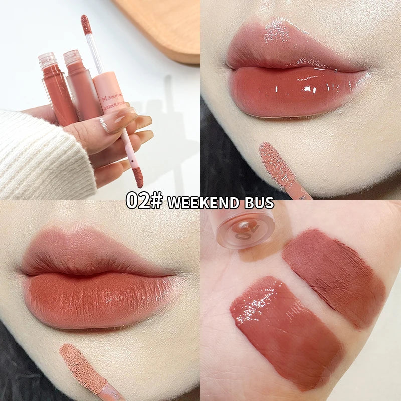 Double End Lip Glaze Full Gloss Mirror And Matte Velvet Long Term Color Lip Gloss