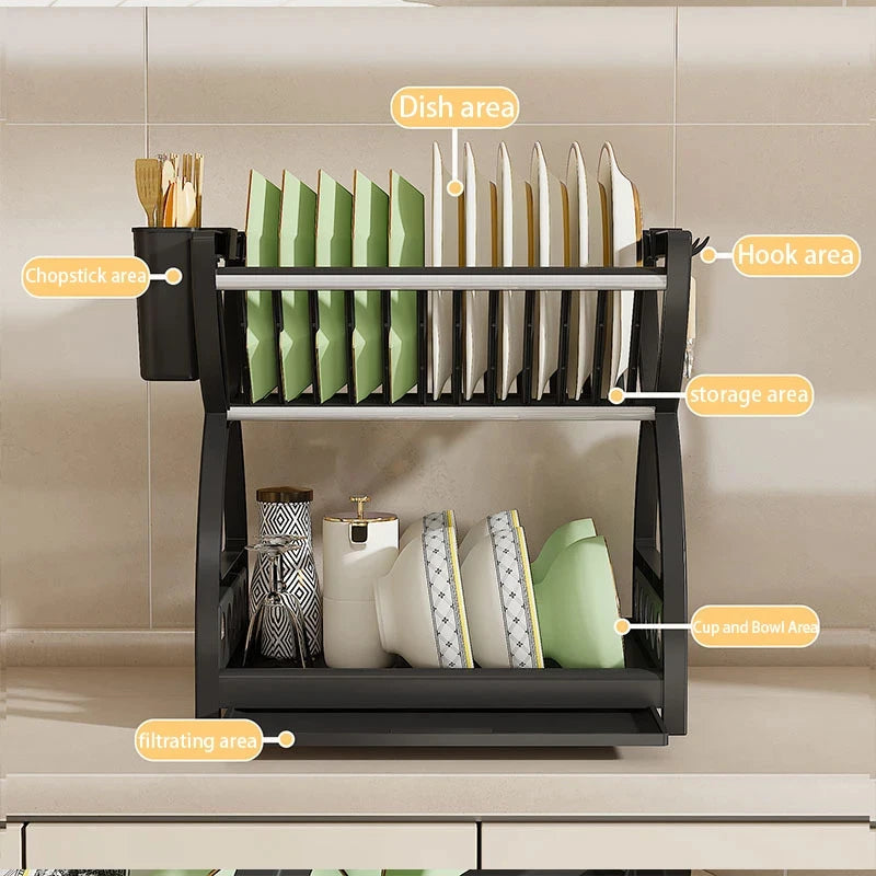 Kitchen Multifunctional Storage Rack, Bowl And Plate Organizer With Drainage Rack
