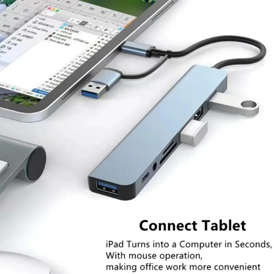 Hub USB-C 8 en 2 con Lector SD/TF y Audio 3.5mm para MacBook y Laptop
