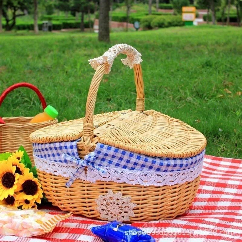 Camping Picnic Fruit Baskets Food Organizer Handmade Big Basket Retro