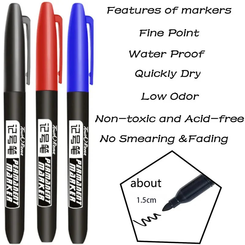 6 PCS Permanent Marker Pen Manga Drawing Markers Black Blue Red, Art School Supplies