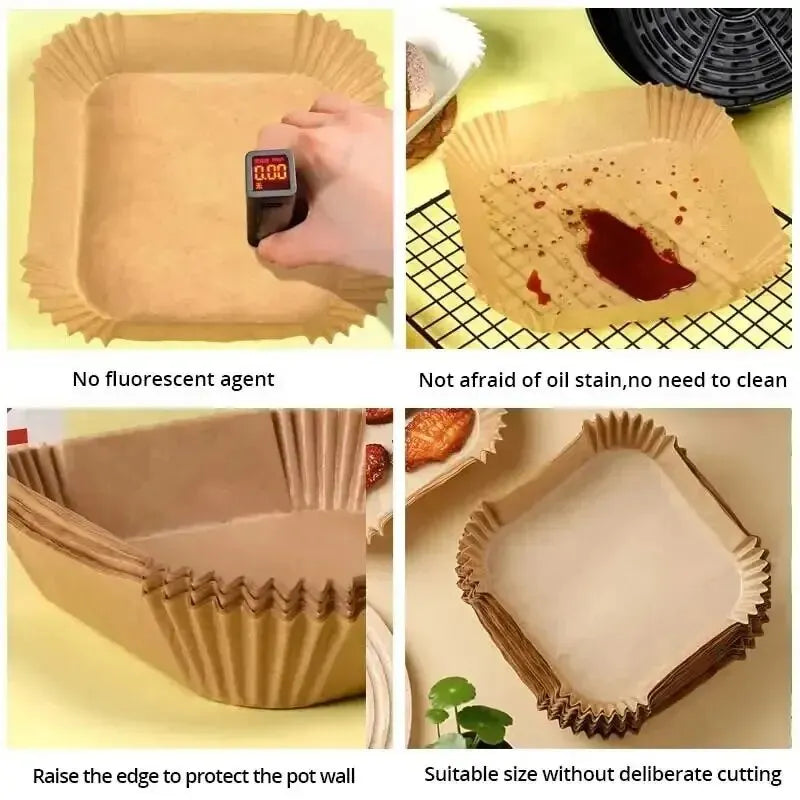 50Pcs Air Fryer Disposable Paper Non-Stick Airfryer Baking Papers Round Air-Fryer